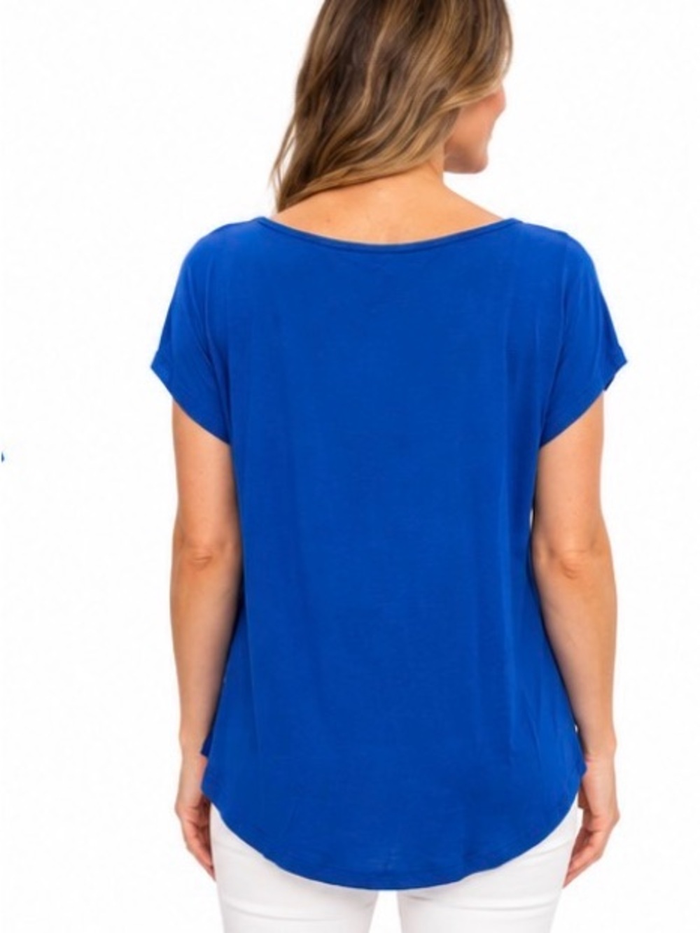 Draped Cowl Short Sleeve Tee in Royal Blue - Picture 2 of 3